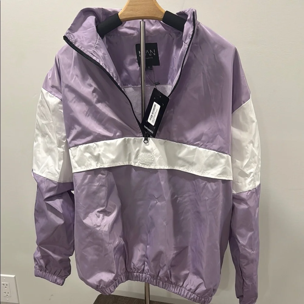 BoohooMAN Purple and White Windbreaker size S NWT - Picture 1 of 5